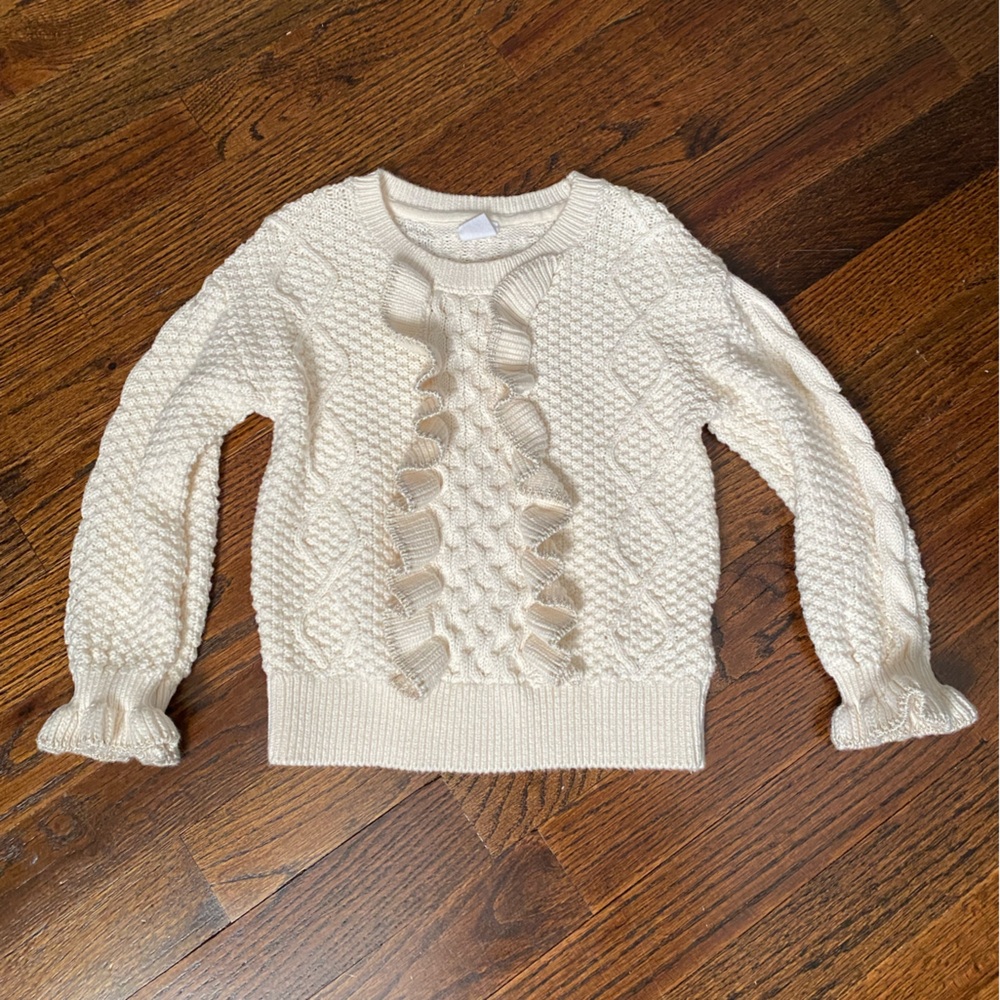 BabyGAP girl size 4 sweater Cream Gold Metallic Textured Knit Sweater ruffle hem - Picture 14 of 15